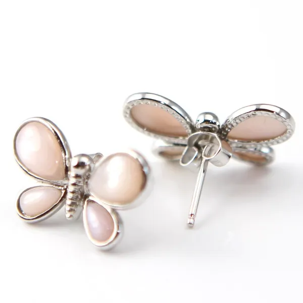 Boucle d'oreille argent 925 nacre rose papillon  x 2pcs 