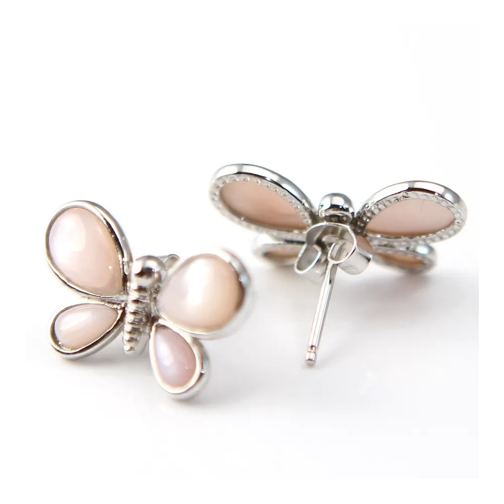 Boucle d'oreille argent 925 nacre rose papillon  x 2pcs 