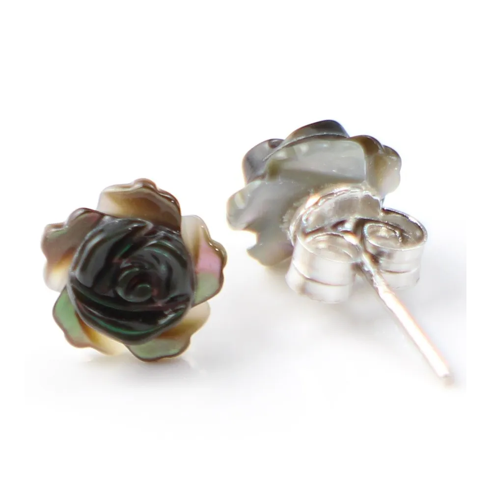 Boucle d'oreille argent 925 nacre en grise 8mm x 2pcs 