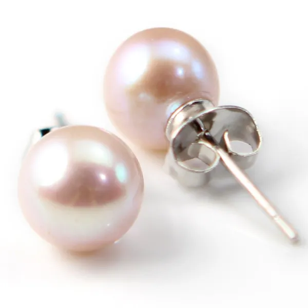Boucle d'oreille argent 925 perle d'eau douce 8mm x 2pcs