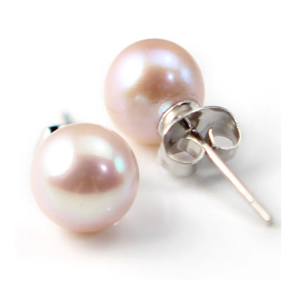 Boucles d'oreilles argent 925 perle d'eau douce 8mm x 2pcs