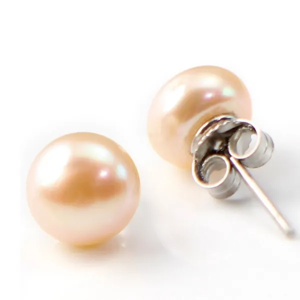 Boucle d'oreille argent 925 perle d'eau douce rose 7mm x 2pcs