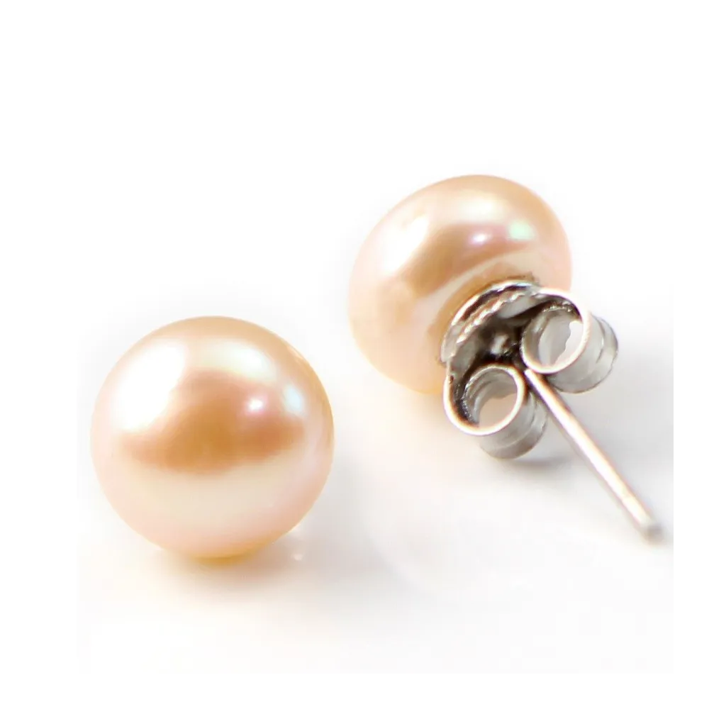 Boucle d'oreille argent 925 perle d'eau douce rose 7mm x 2pcs