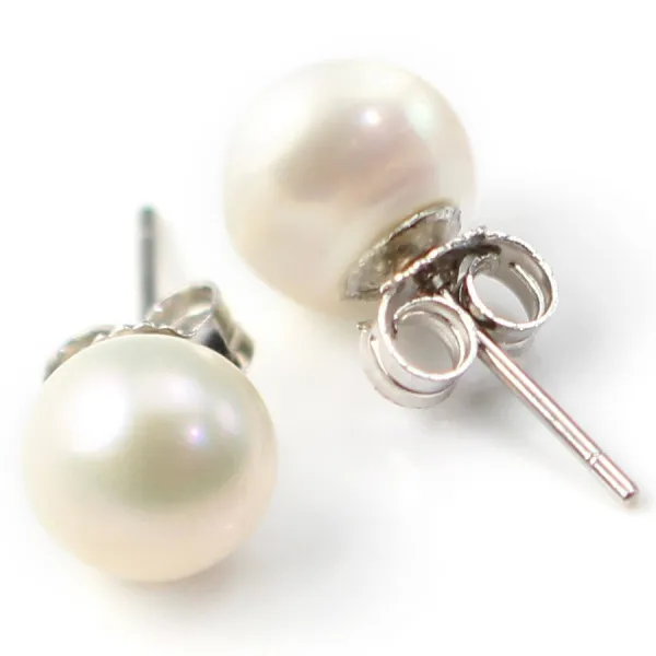Earring  silver 925 white Freshwater Pearl 8mm x 2pcs