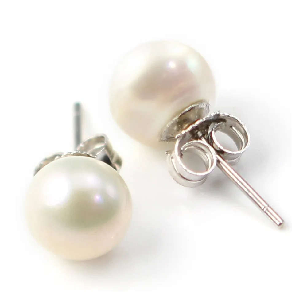 Boucles d'oreilles argent 925 perle d'eau douce 8mm x 2pcs