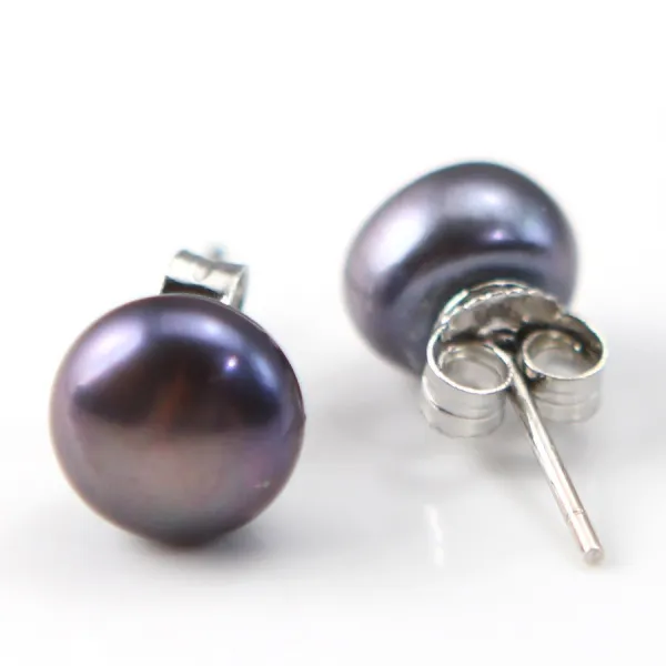 Earring  silver 925 black  Freshwater Pearl 8-9mm x 2pcs