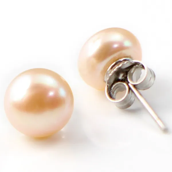 Boucle d'oreille argent 925 perle d'eau douce 8mm x 2pcs