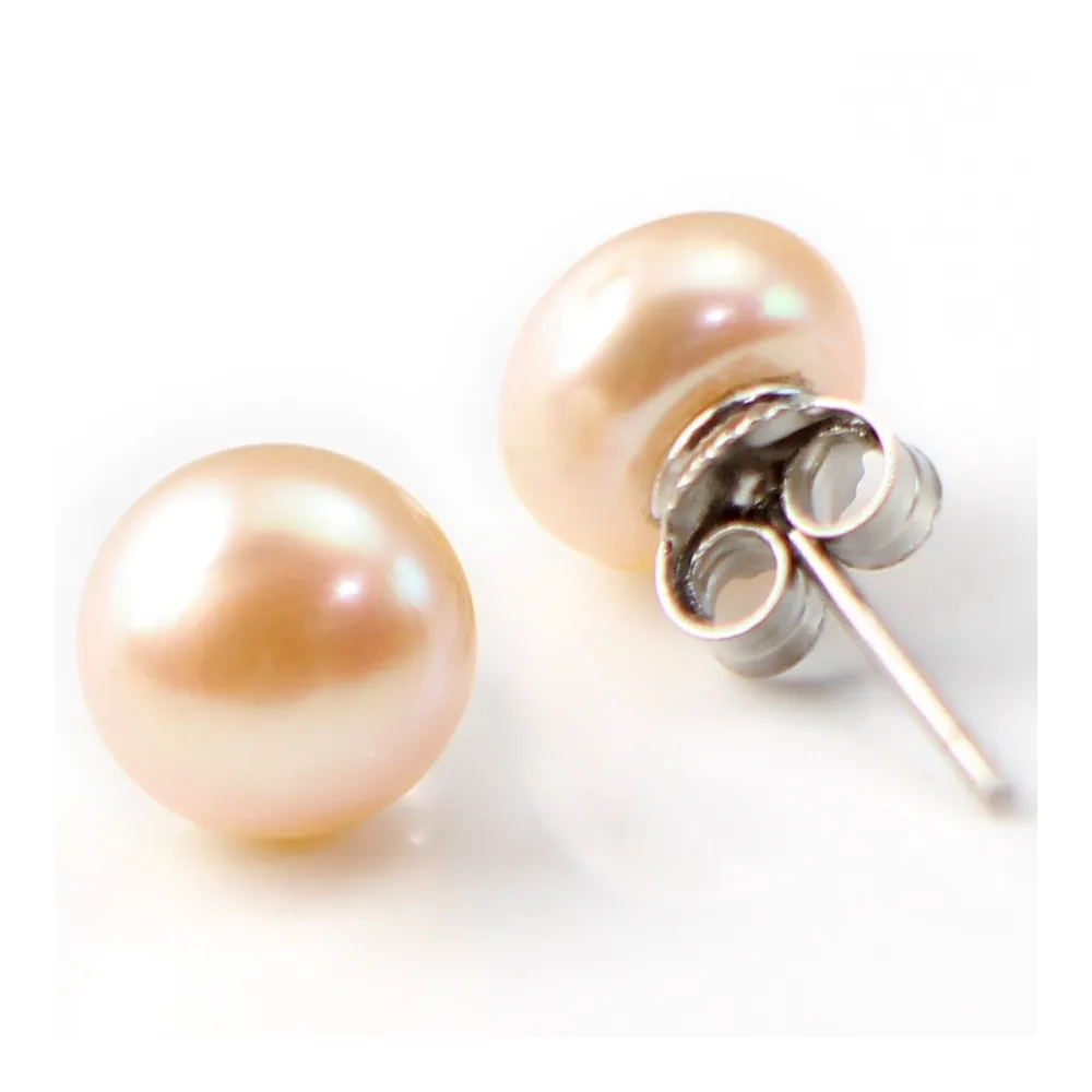 Boucle d'oreille argent 925 perle d'eau douce 8mm x 2pcs
