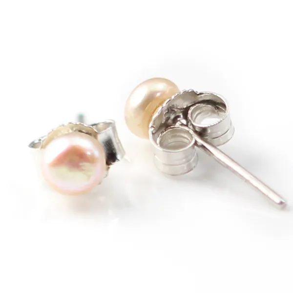 Boucles d'oreilles argent 925 perle d'eau douce rose 4mm x 2pcs