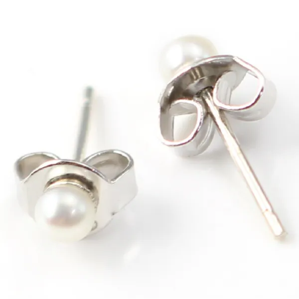 Boucles d'oreuille argent 925 perle d'eau douce blanc 3mm  x 2pcs