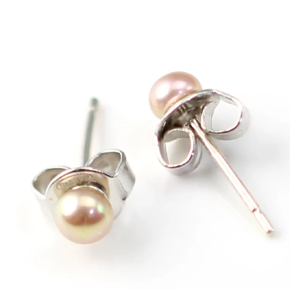 Boucles d'oreilles argent 925 perle d'eau douce 3mm x 2pcs