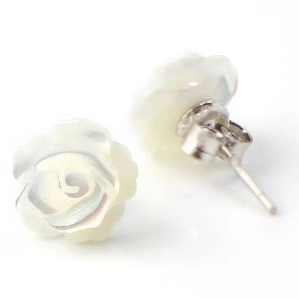 Boucle d'oreille argent 925 nacre en fleur 10mm x 2pcs