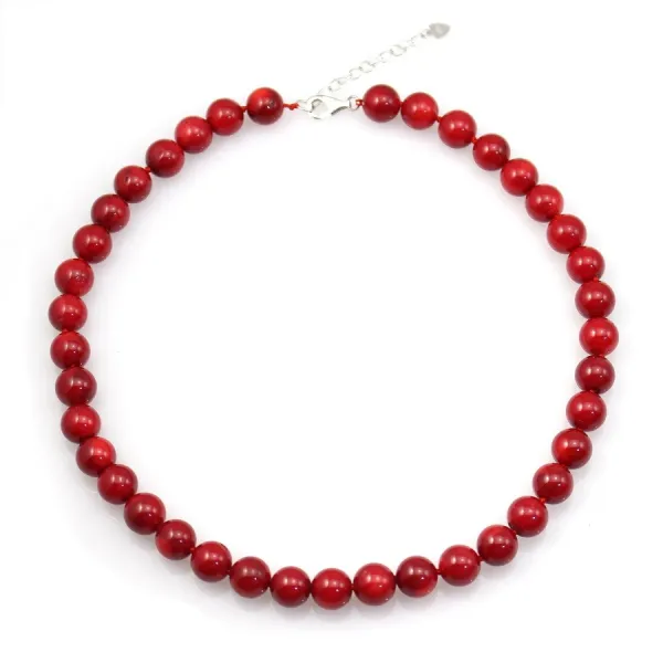 COLLIER SIMPLE BAMBOO MER TEINTE ROUGE ROND 11MM FERMOIR EN ARG925 