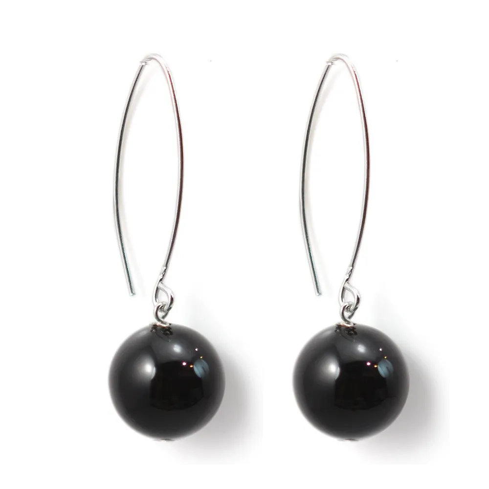Boucle d'oreille argent 925 agate noir 12mm x 2pcs 