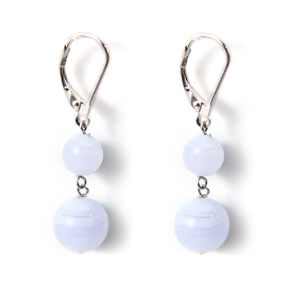 Boucle d'oreille argent 925  Dormeuse  calcedoine  2 boules x 2pcs
