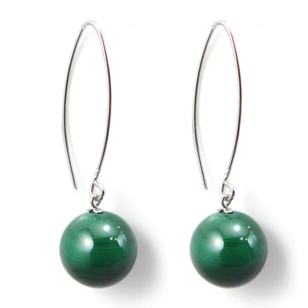 Earring silver 925  Malachite 12mm x 2pcs 