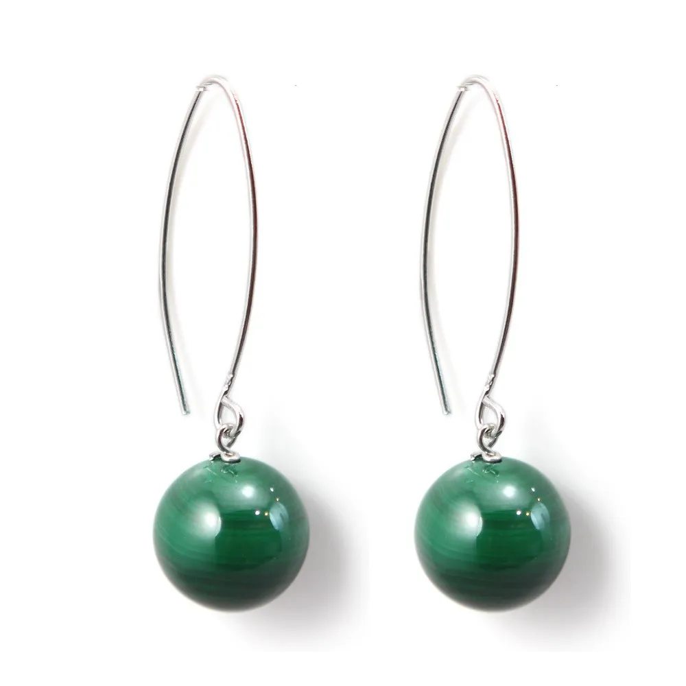 Boucle d'oreille argent 925  Malachite 12mm x 2pcs 