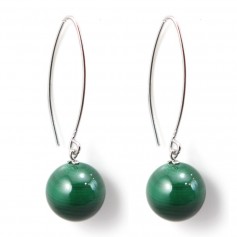 Earring silver 925  Malachite 12mm x 2pcs 