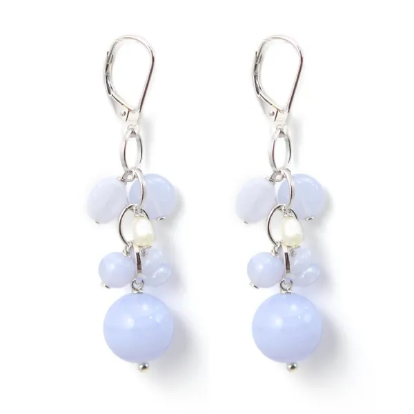 Boucles d'oreilles calcedoine & perles d'eau douce dormeuse x 2pcs