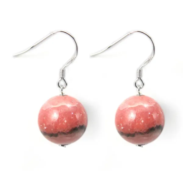 Boucle d'oreille argent 925 rhodochrosite 12mm x 2pcs 