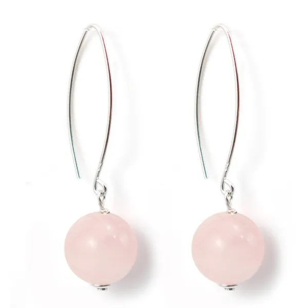 Boucles d'oreilles argent 925 quartez rose rond x 2pcs