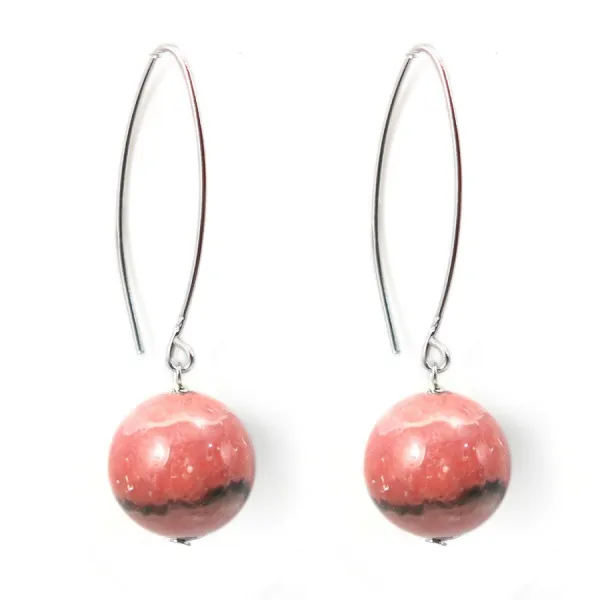 Earring silver 925  rhodochrosite 12mm x 2pcs 