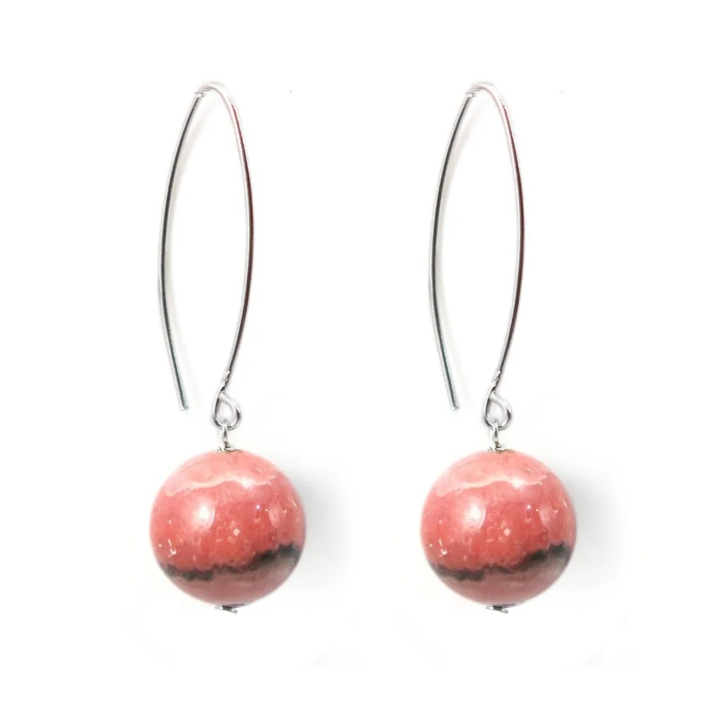 Boucle d'oreille argent 925 rhodochrosite 12mm x 2pcs 
