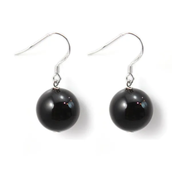 Boucle d'oreille argent 925 agate noir 12mm x 2pcs