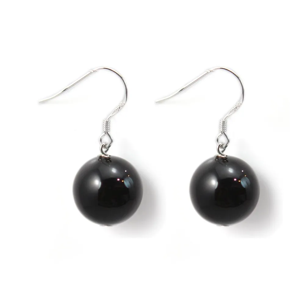 Boucle d'oreille argent 925 agate noir 12mm x 2pcs