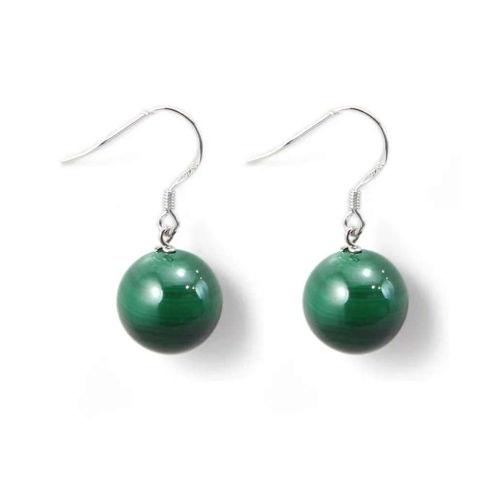 Boucle d'oreille argent 925 malachite 12mm x 2pcs  