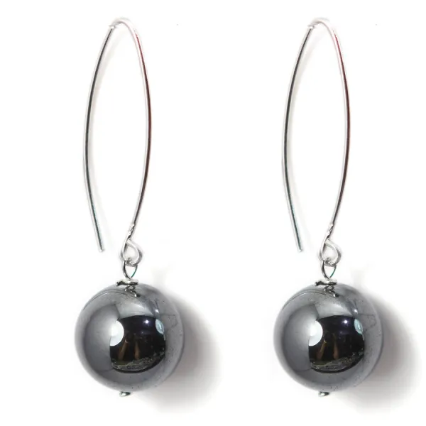 Earring silver 925  HEMATITE  12mm X2 pcs 