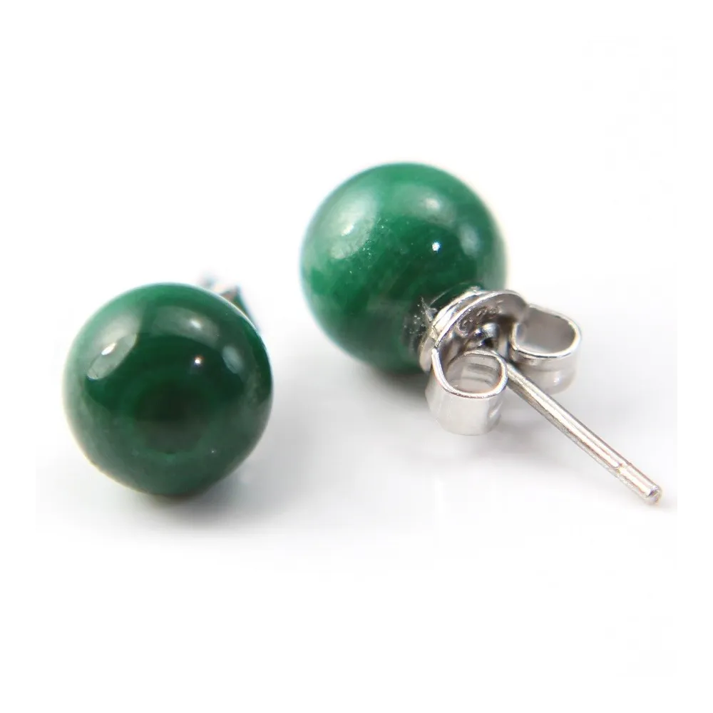 Boucle d'oreille argent 925 malachite 6mm x 2pcs 