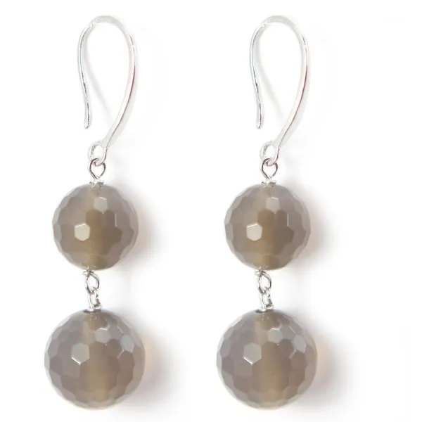 Boucle d'oreille argent 925 2 boule  Agate grise x 2pcs