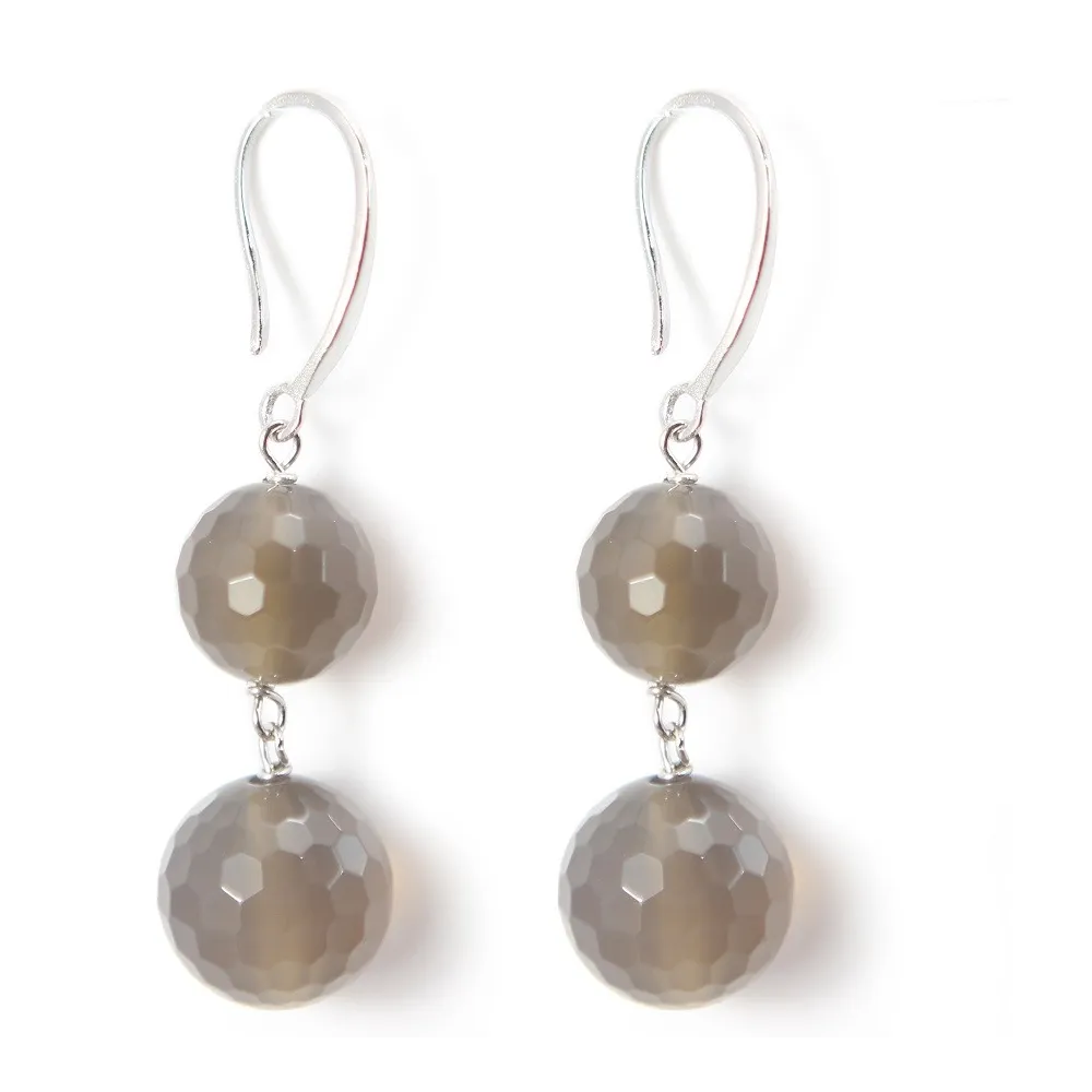 Boucle d'oreille argent 925 2 boule  Agate grise x 2pcs