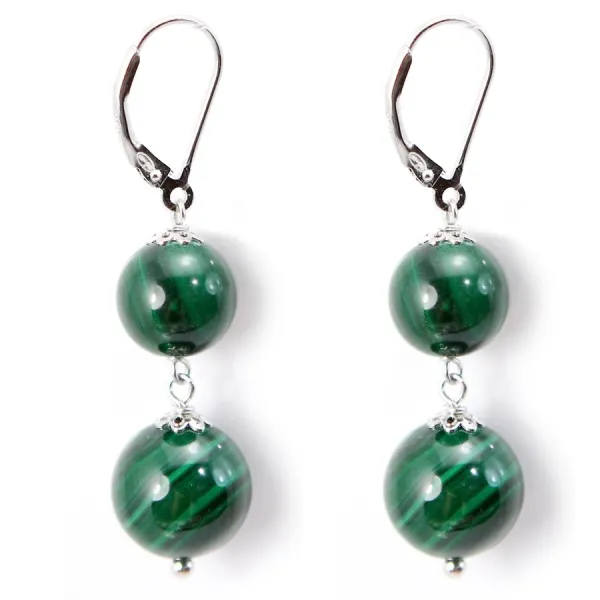 Boucle d'oreille argent 925 2 Boule Malachite x 2 st