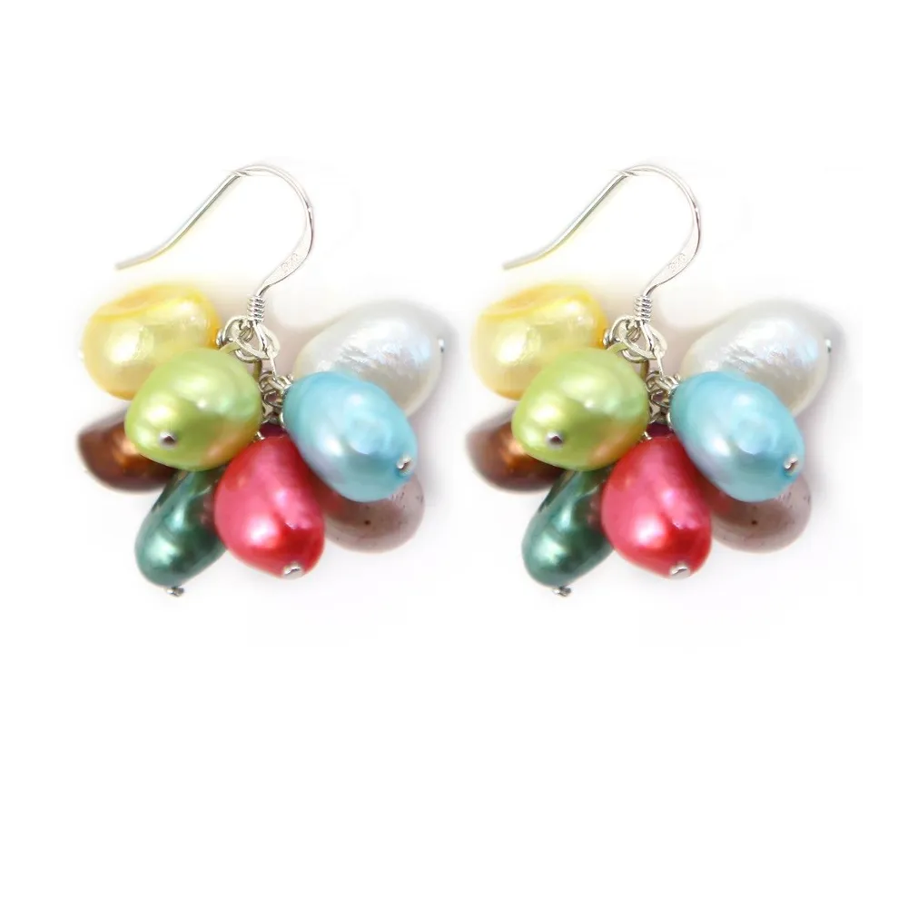 Boucles d'oreilles crochet en argent 925 perle d'eau douce multicolore