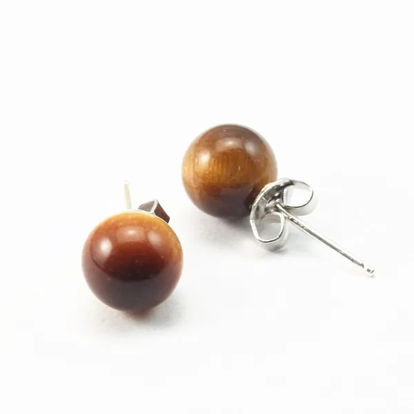Boucle d'oreille argent 925 oeil de tigre 8MM x 2PCS