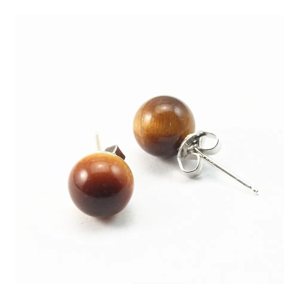 Boucle d'oreille argent 925 oeil de tigre 8MM x 2PCS