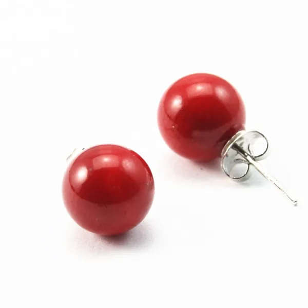 Boucle d'oreille bamboo de mer teinte rouge10mm x 2pcs