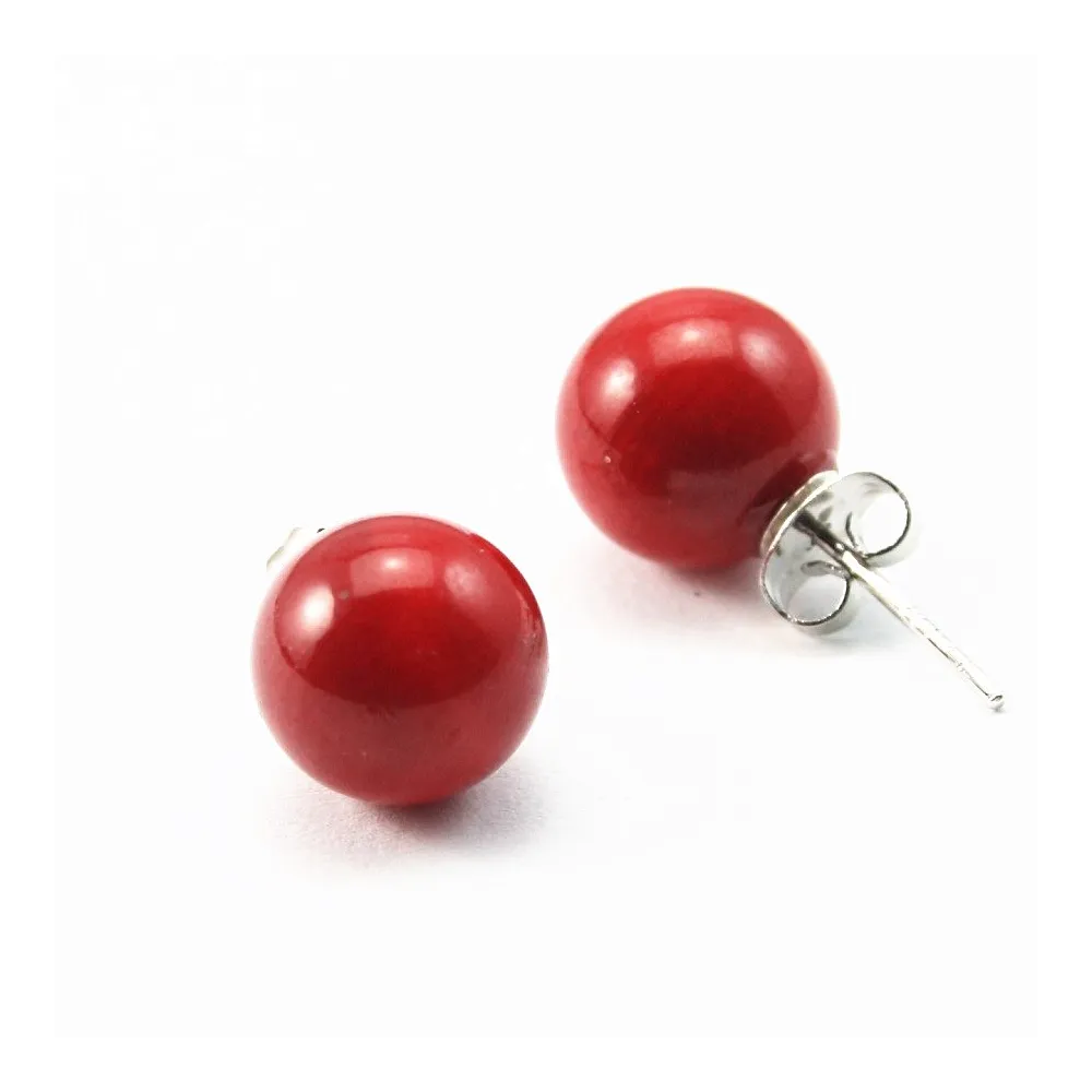 Boucle d'oreille bamboo de mer teinte rouge10mm x 2pcs