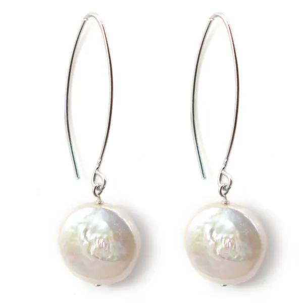 BO Pendant Perles D'eau Douce Blanche Rond Plat