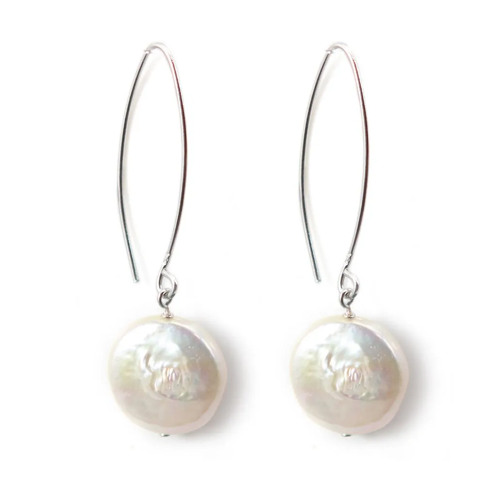 BO Pendant Perles D'eau Douce Blanche Rond Plat