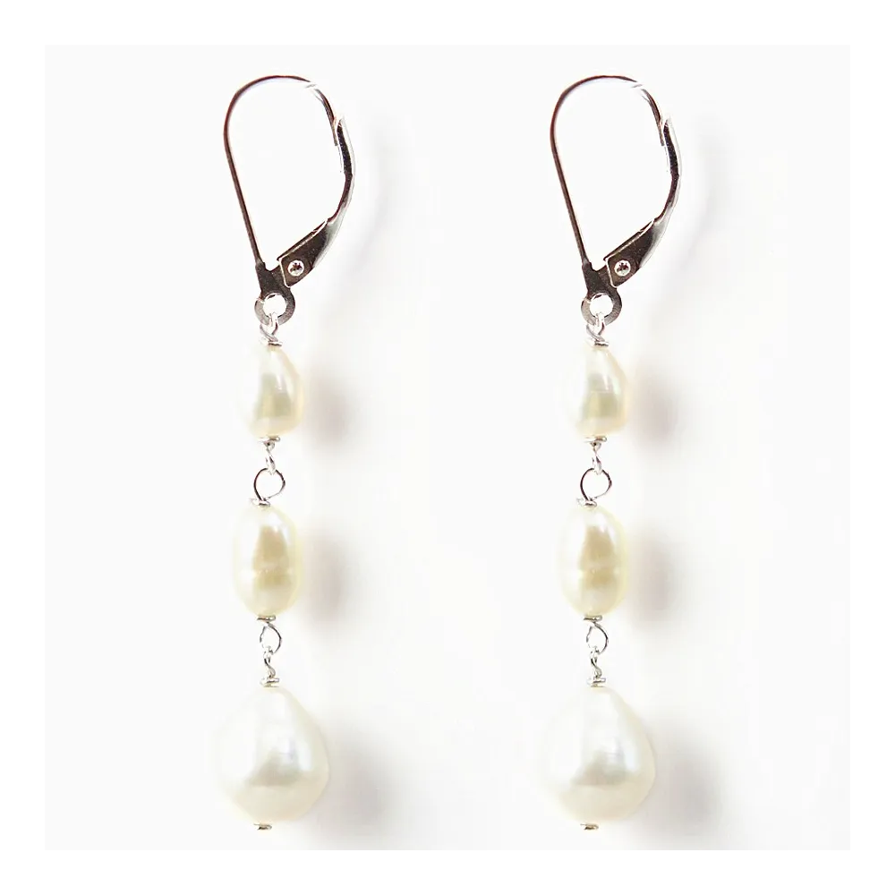 Boucles d'oreilles : perles d'eau douce & dormeuse argent 925 x 2pcs
