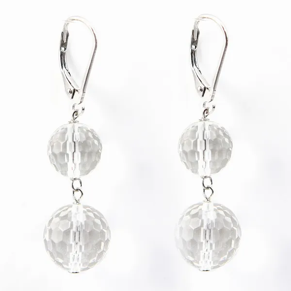 Boucle d'oreille argent 925 deux boules cristal de roche12mm x 2pcs 