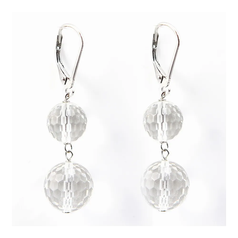 Boucle d'oreille argent 925 deux boules cristal de roche12mm x 2 st 
