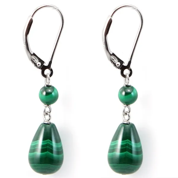 Boucles d'oreilles : malachite & dormeuse argent 925  x 2pcs 