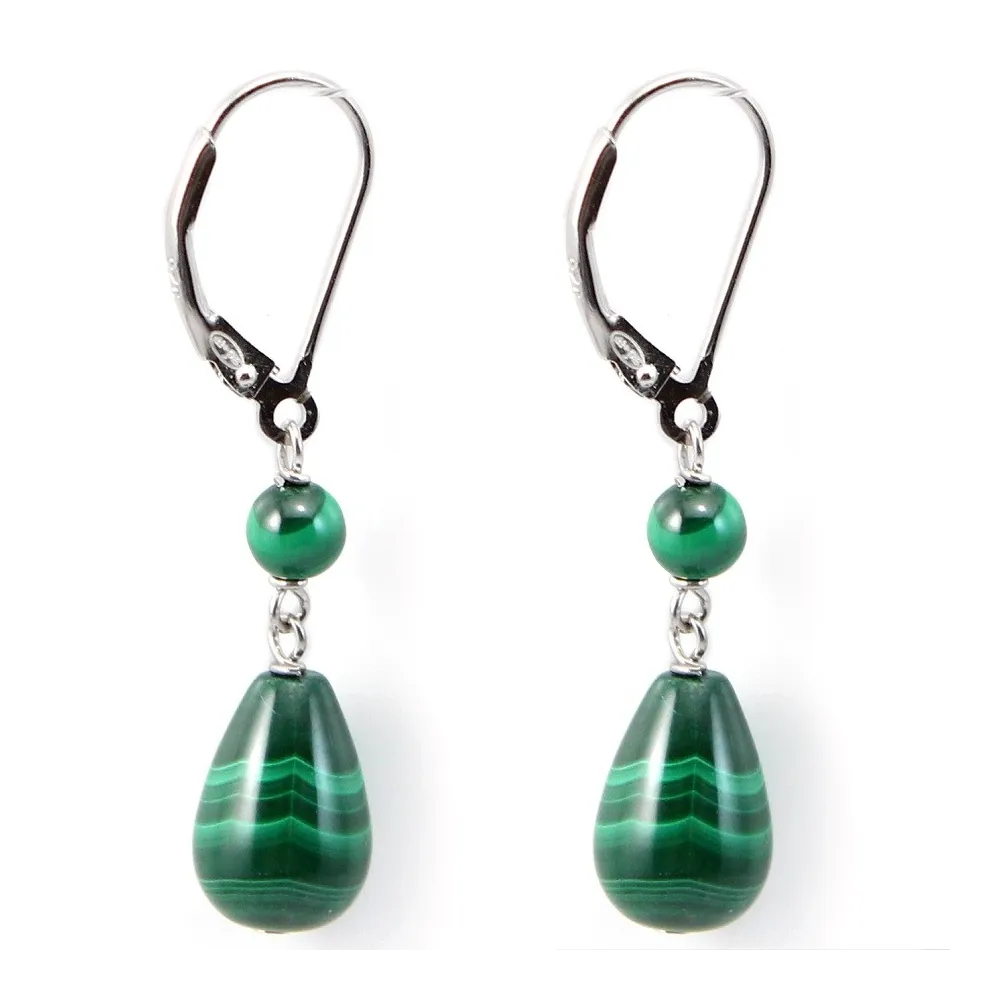 Boucles d'oreilles : malachite & dormeuse argent 925  x 2pcs 
