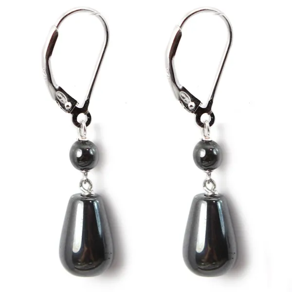 Boucles d'oreilles : hématite & dormeuse argent 925  x 2pcs 