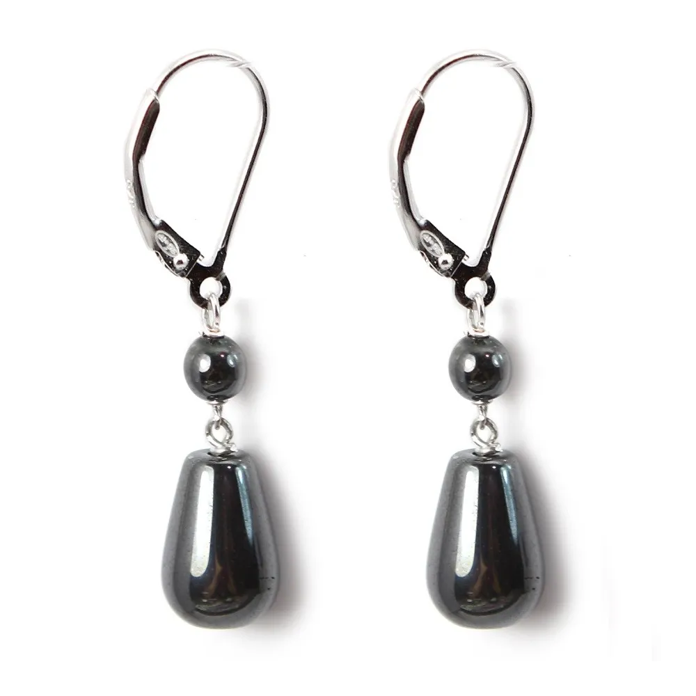 Boucles d'oreilles : hématite & dormeuse argent 925  x 2pcs 