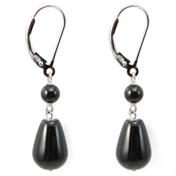 Boucles d'oreilles : onyx & dormeuse argent 925  x 2pcs 